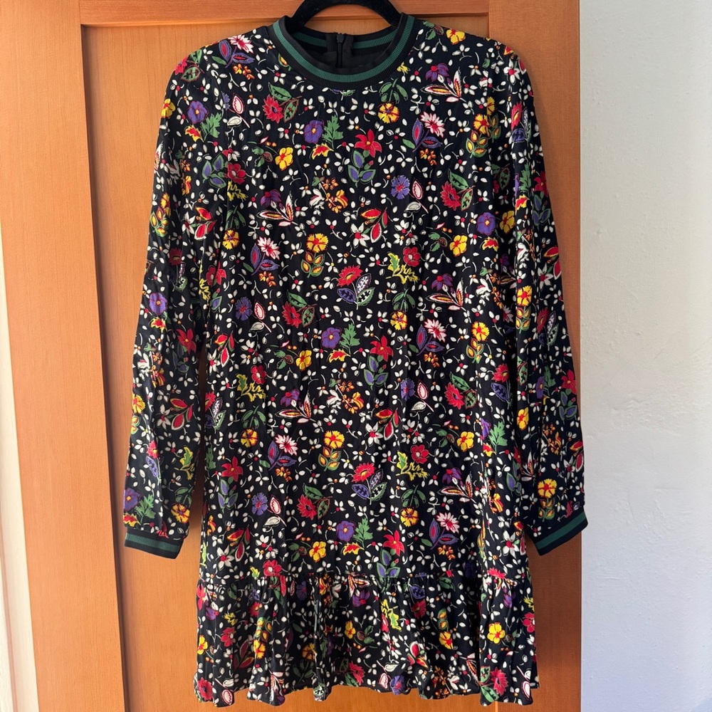 Zara Floral Long Sleeve Dress with Varsity Cuffs- Size XS